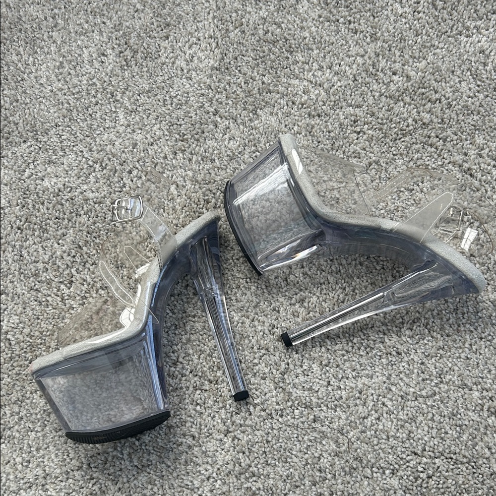 Pleaser Clear Platform Stiletto Heels with Ankle Strap 7in